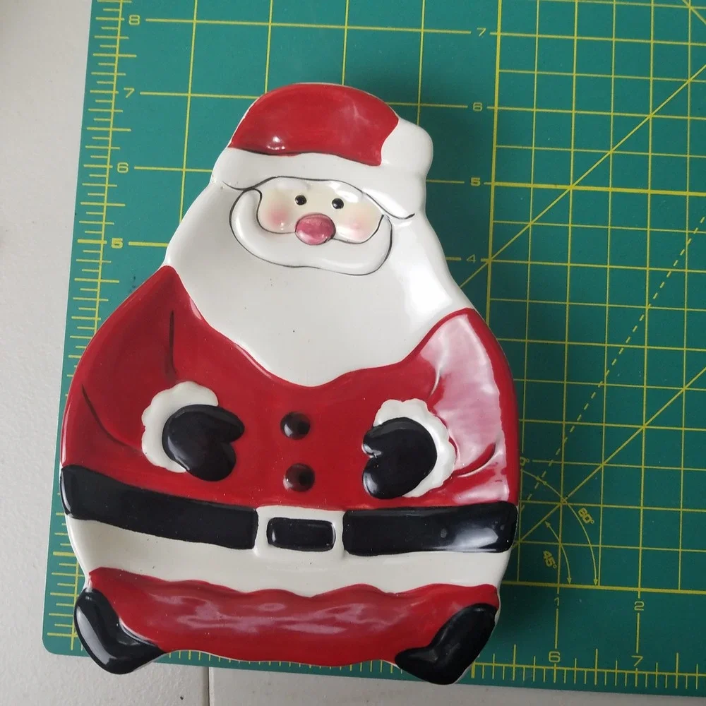Hand Painted Santa Claus Ceramic Candy Dish Trinket Tray Christmas Decor‎